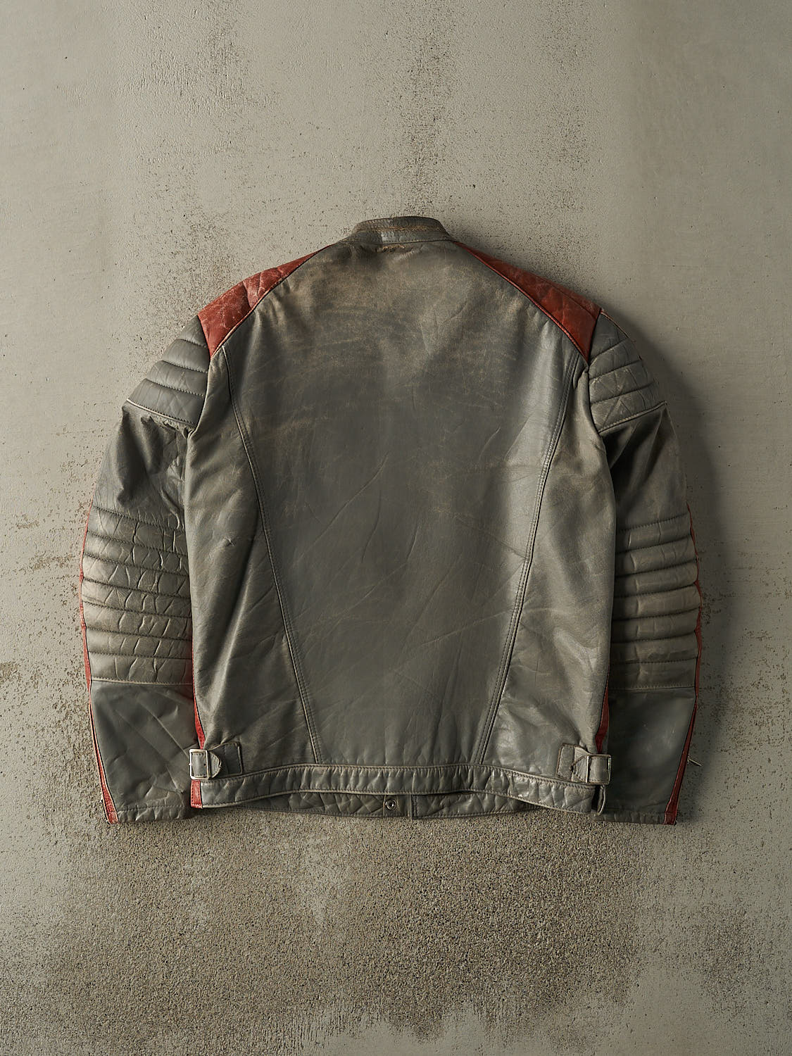 Vintage 80s Grey & Red Leather Biker Jacket (S/M) - Image 2
