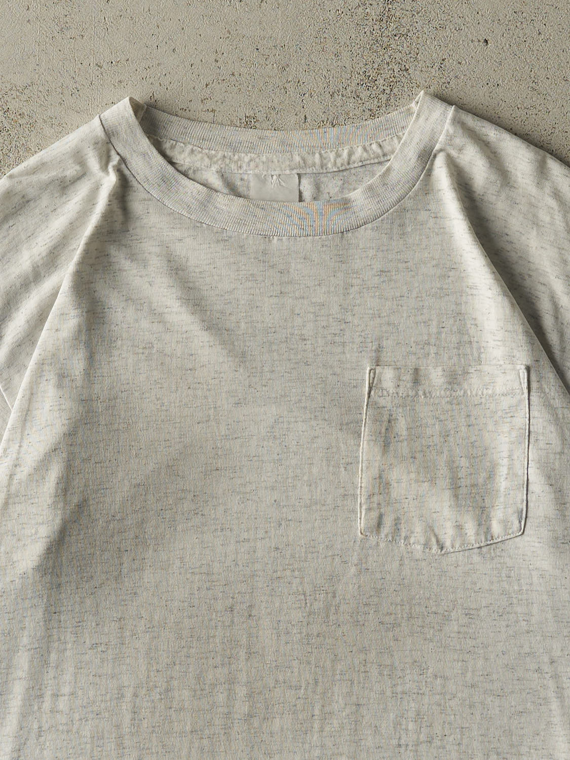 Vintage 80s Heather Grey Blank Single Stitch Pocket Tee (L/XL) - Image 2