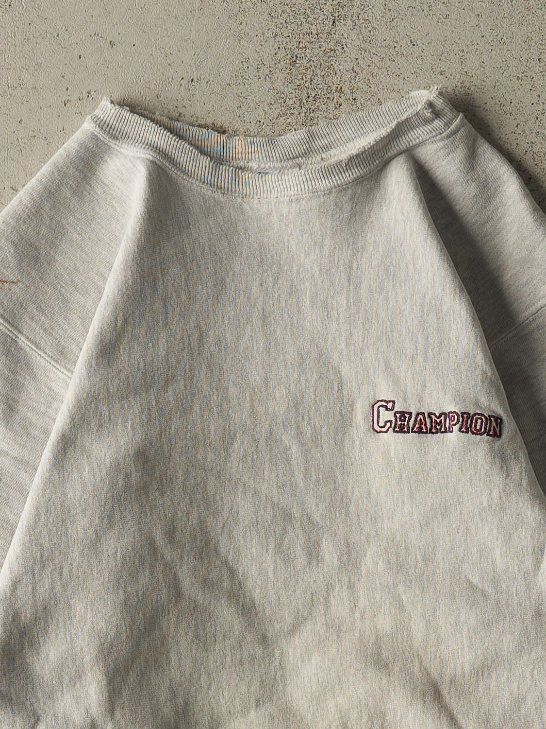 Vintage 80s Heather Grey Champion Reverse Weave Embroidered Crewneck (S/M) - Image 2