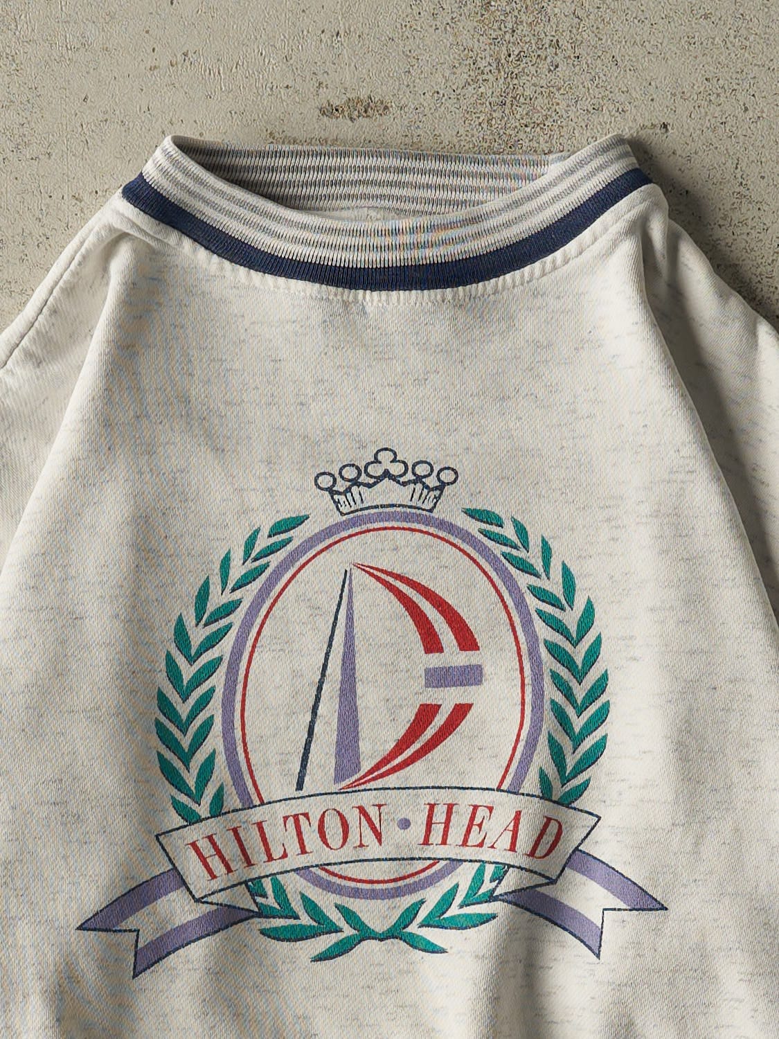 Vintage 80s Heather Grey Hilton Head Ribbed Crewneck (XS/S) - Image 2