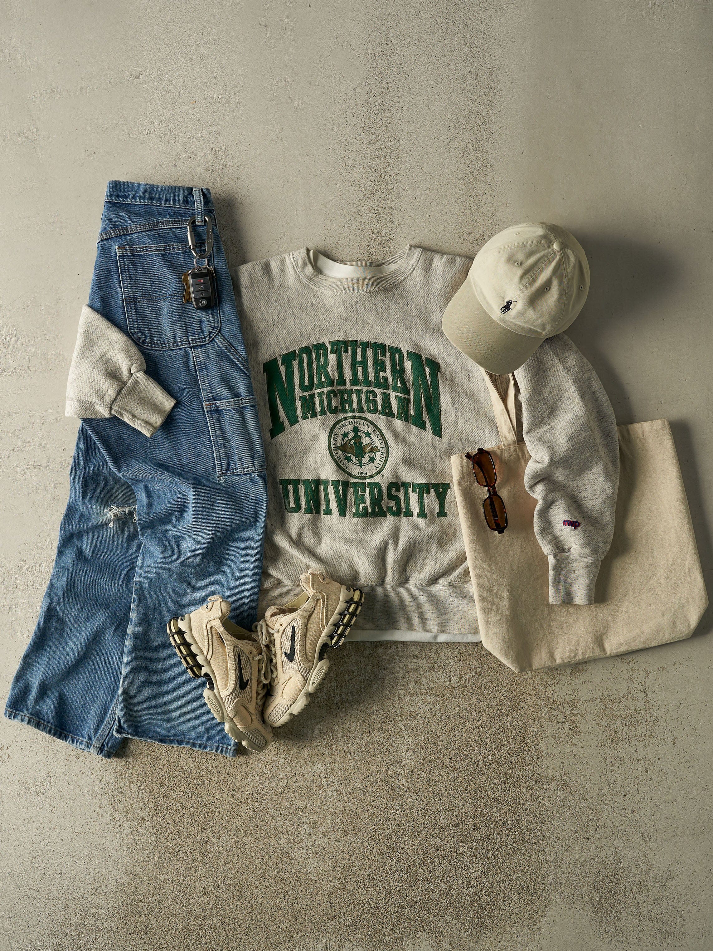 Vintage 80s Heather Grey Northern Michigan University Crewneck (M/L) - Image 2