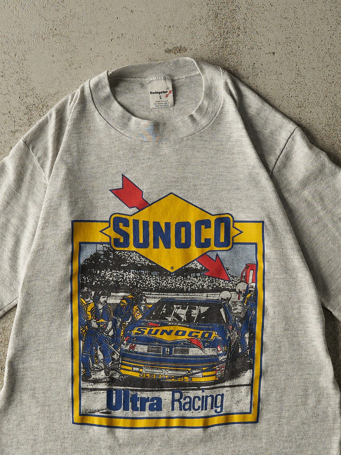 Vintage 80s Heather Grey Sunoco Racing Tee (S/M) - Image 2