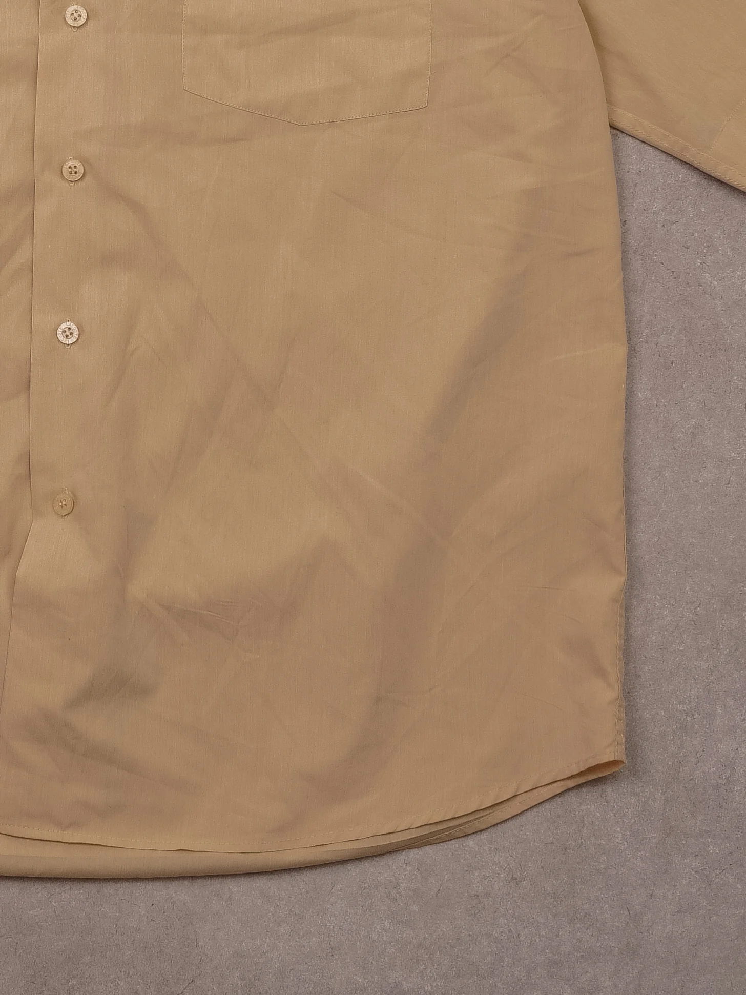 Vintage 80s Lacoste Beige Collared Short Sleeve Button Up (L) - Image 4