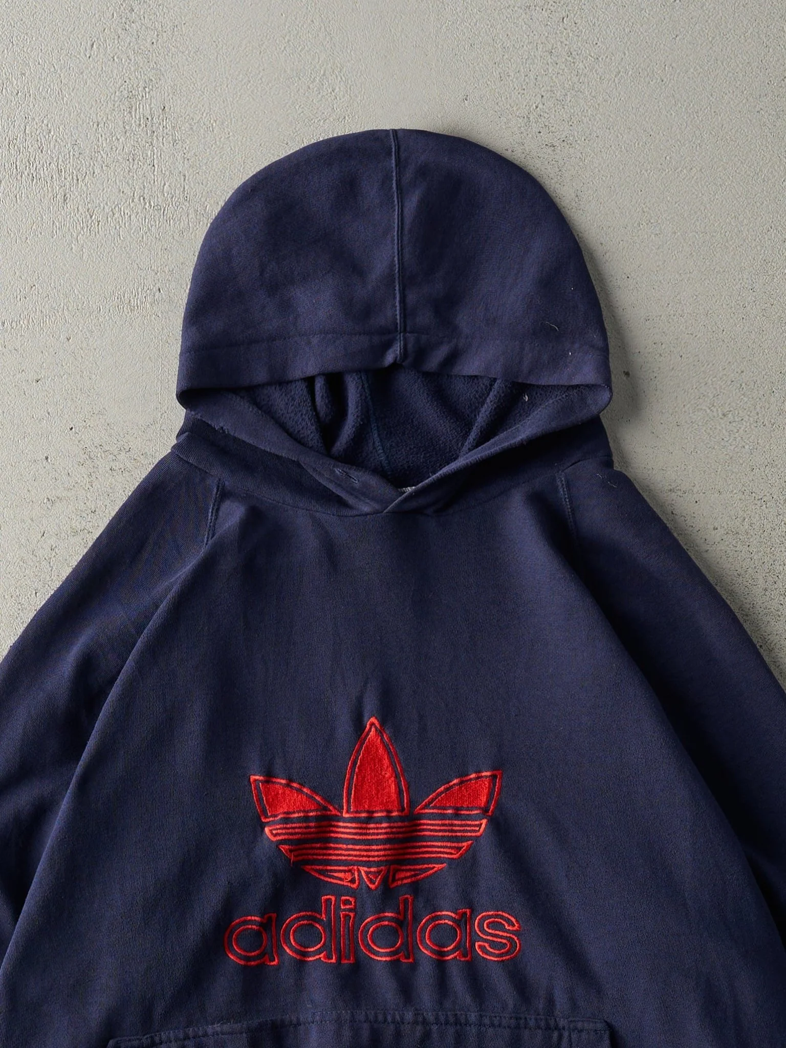 Vintage 80s Navy Blue Adidas Embroidered Logo Hoodie (M/L) - Image 2