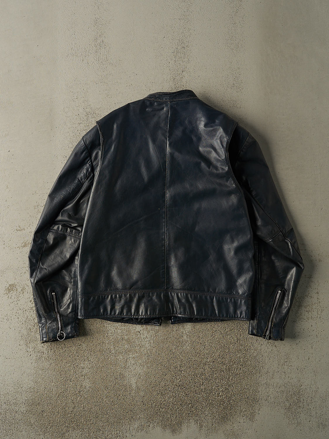 Vintage 80s Navy Blue Biker Leather Jacket (M/L) - Image 2