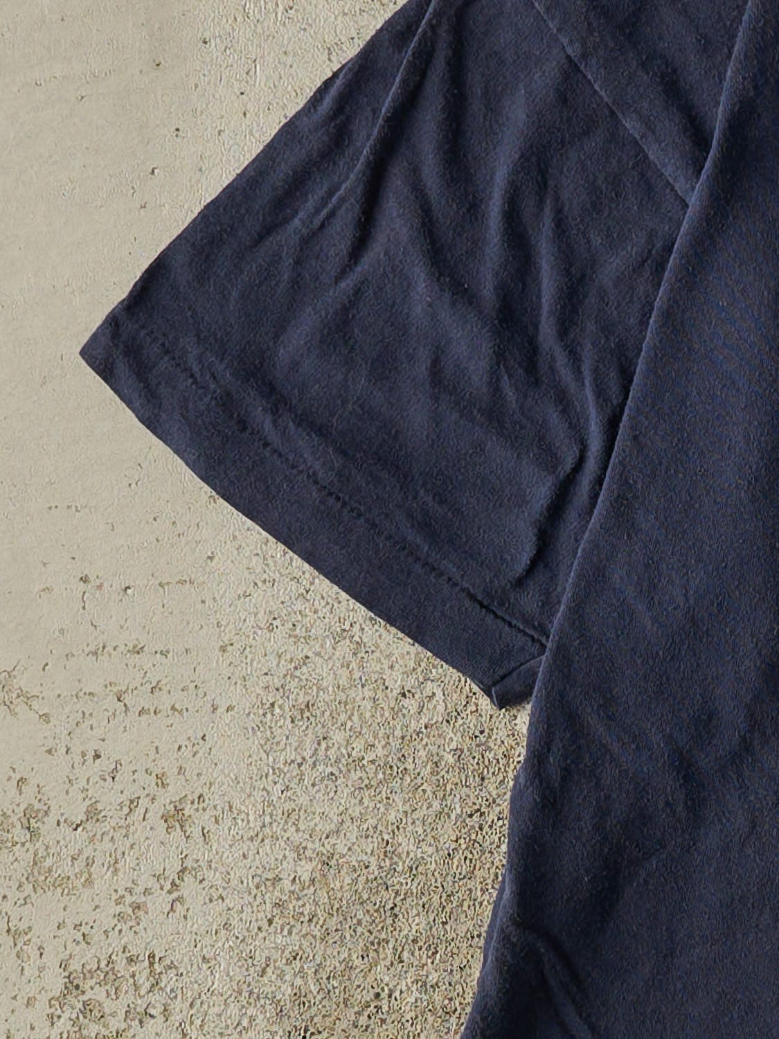 Vintage 80s Navy Blue Blank Single Stitch Pocket Tee (M/L) - Image 3