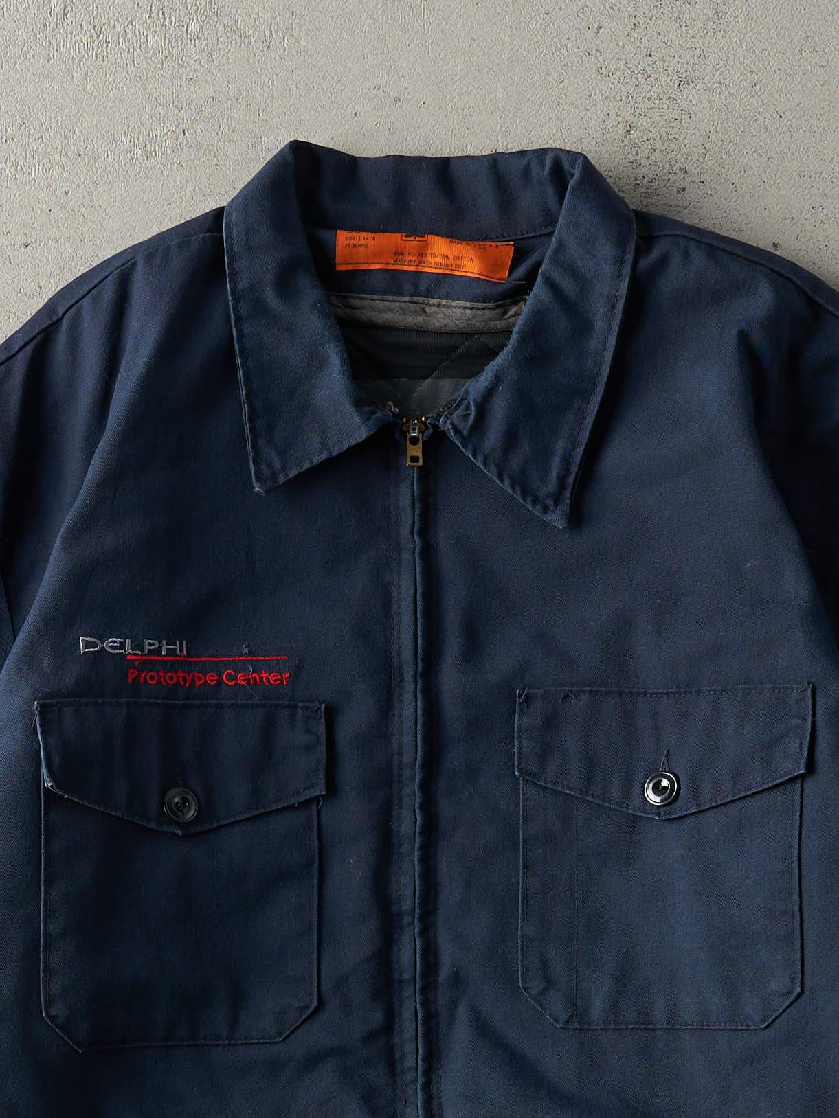 Vintage 80s Navy Blue Embroidered Workwear Jacket (XL) - Image 2