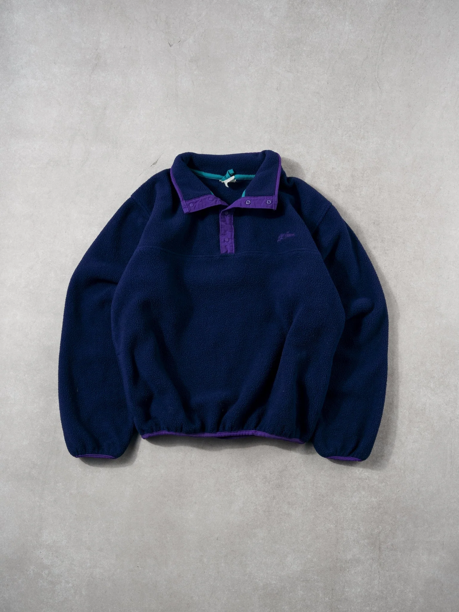VIntage 80s Navy Blue LL Bean 1/4 Button Fleece Crewneck