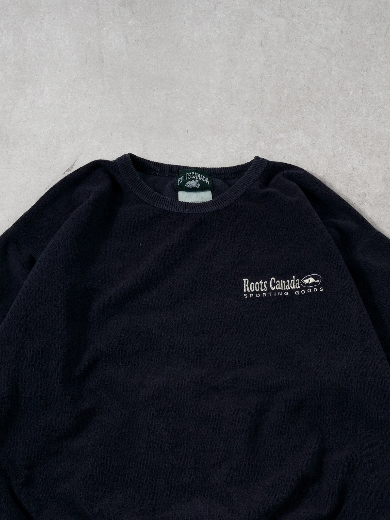 Vintage 80s Navy Blue Roots Canada Sporting Goods Crewneck (L) - Image 2