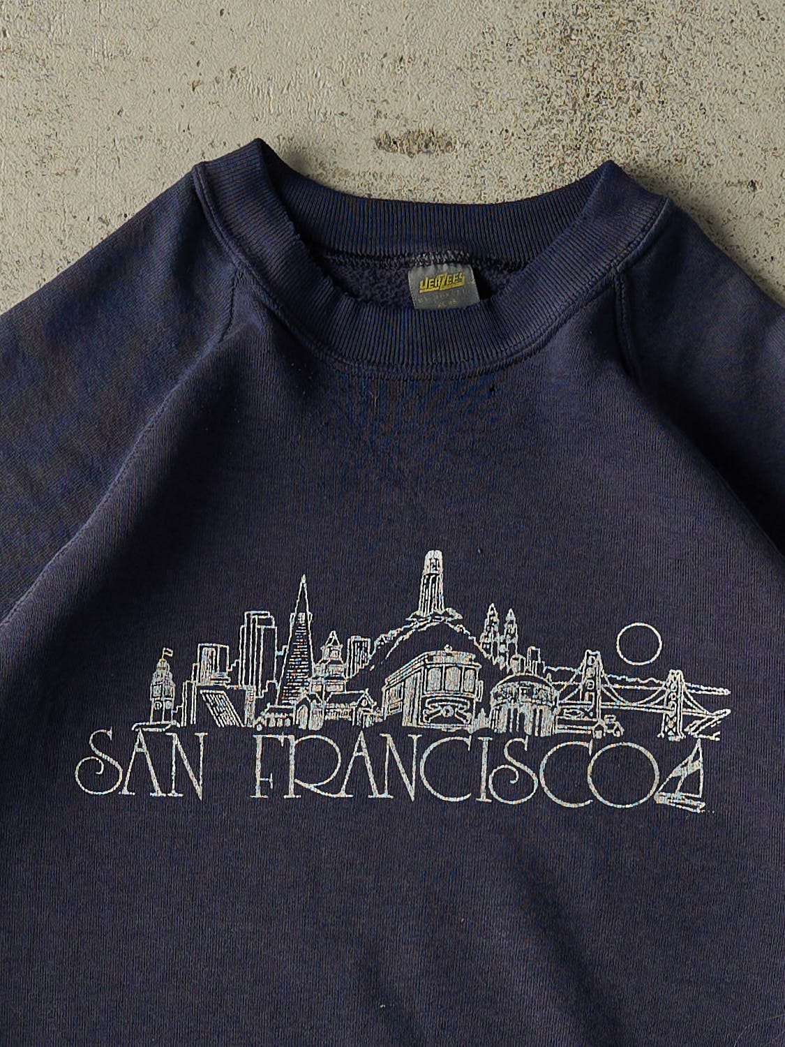 Vintage 80s Sun Faded Navy Blue San Francisco Crewneck (M) - Image 2