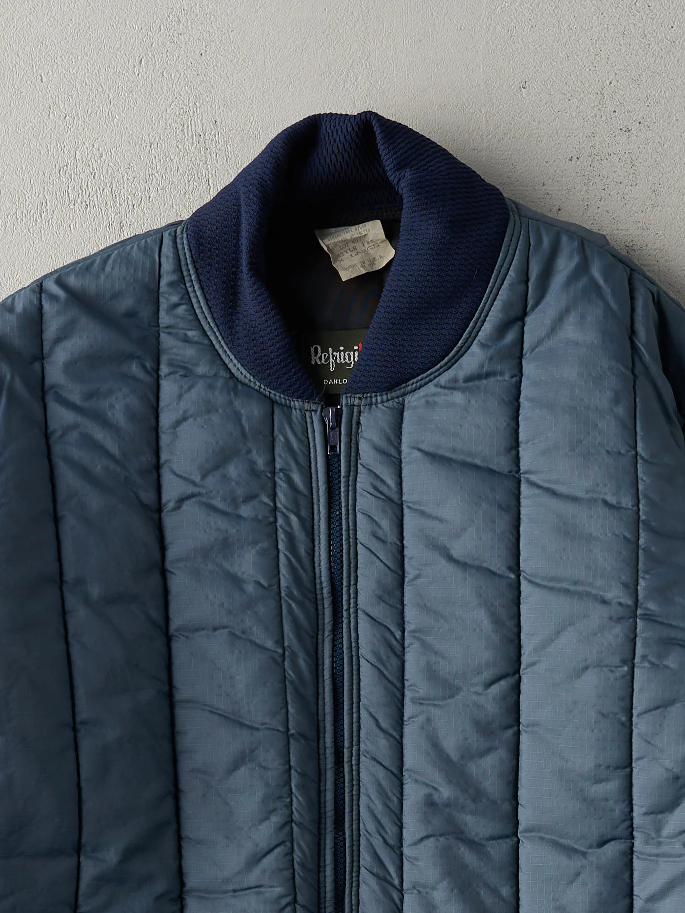 Vintage 80s Slate Blue Nylon Bomber Jacket (L) - Image 2