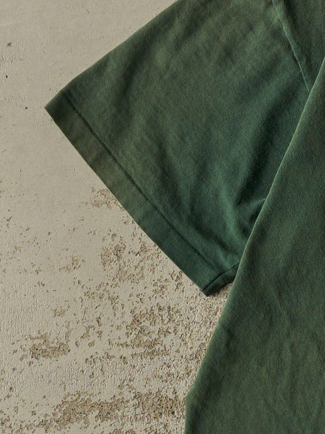 Vintage 80s Sun Faded Green Blank Single Stitch Pocket Tee (M) - Image 4