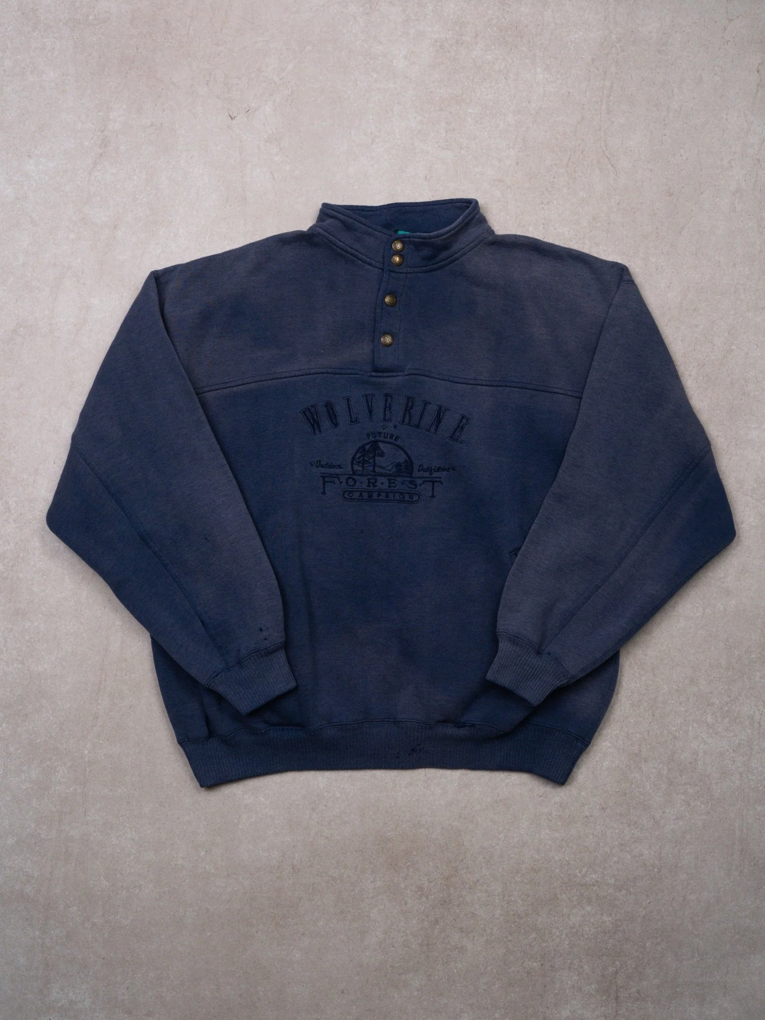Vintage 80s Washed Blue Wolverine Outdoor 1/4 Button Sweater (L)