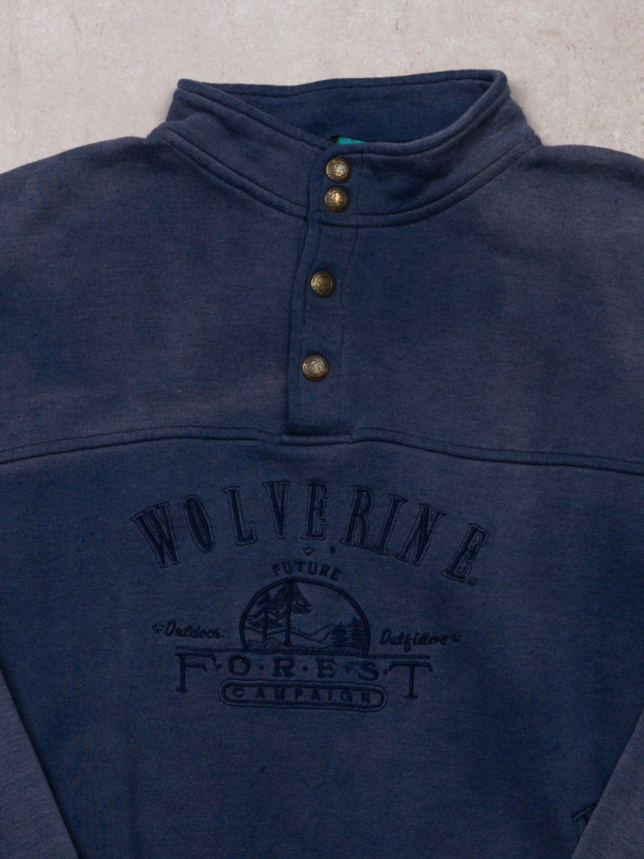 Vintage 80s Washed Blue Wolverine Outdoor 1/4 Button Sweater (L) - Image 3