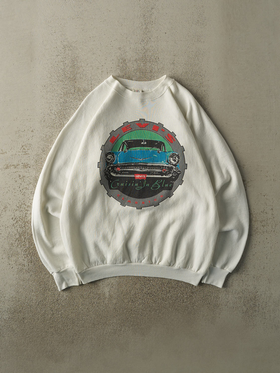 Vintage 80s White Levi's Cruisin In Blue Crewneck (L/XL)
