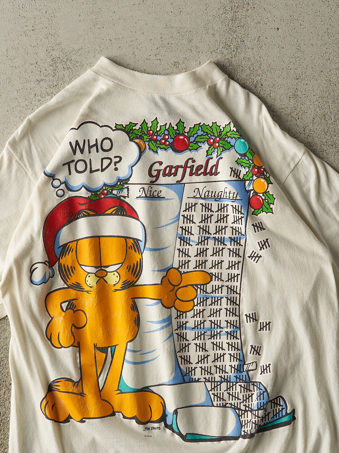 Vintage 90s White Garfield "Naughty List" Tee (L/XL) - Image 2