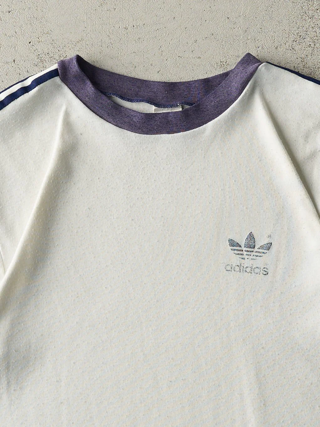 Vintage 80s White & Navy Blue Adidas Ringer Tee (M) - Image 2
