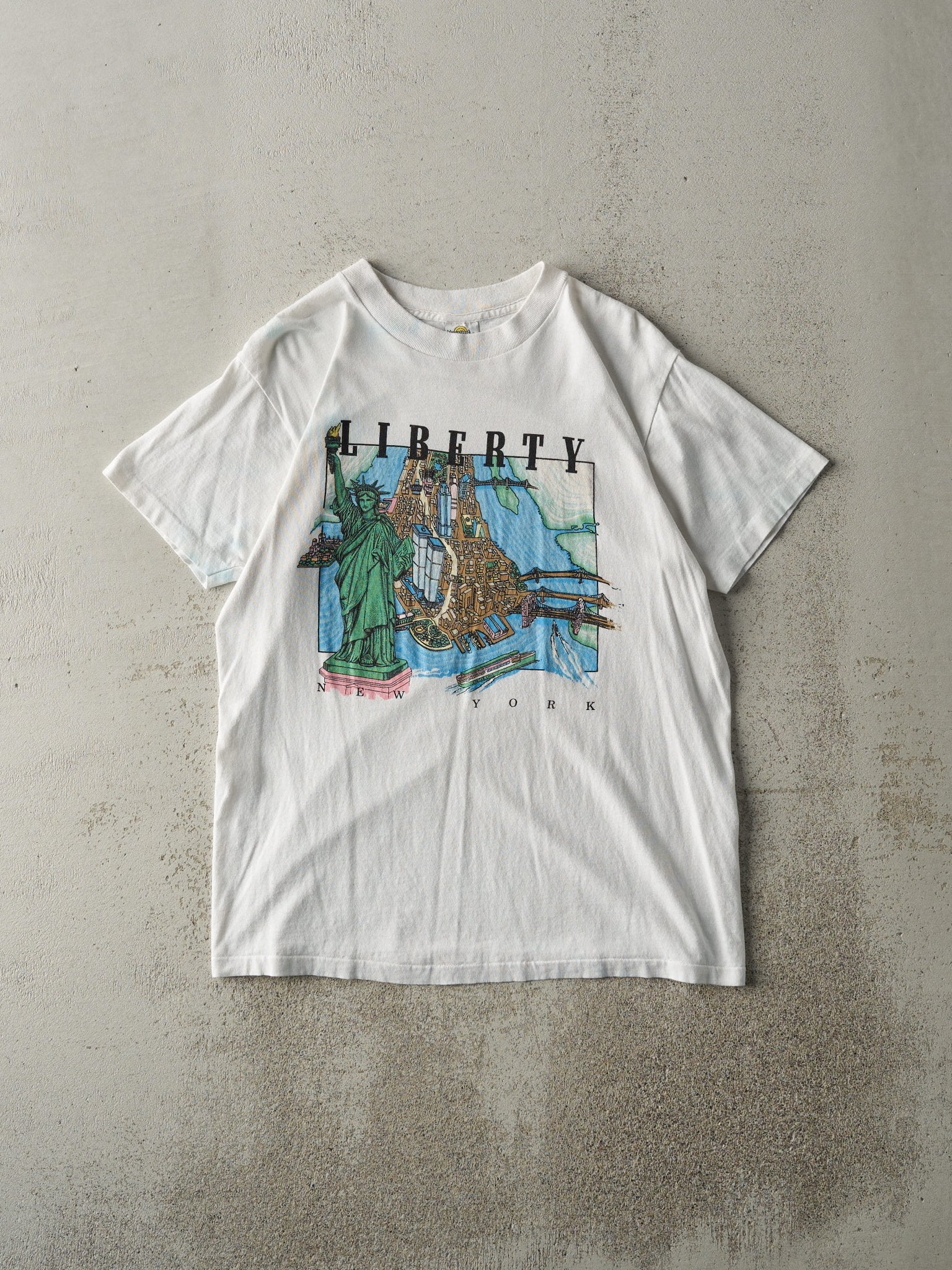 Vintage 80s White New York Liberty Single Stitch Tee (M)