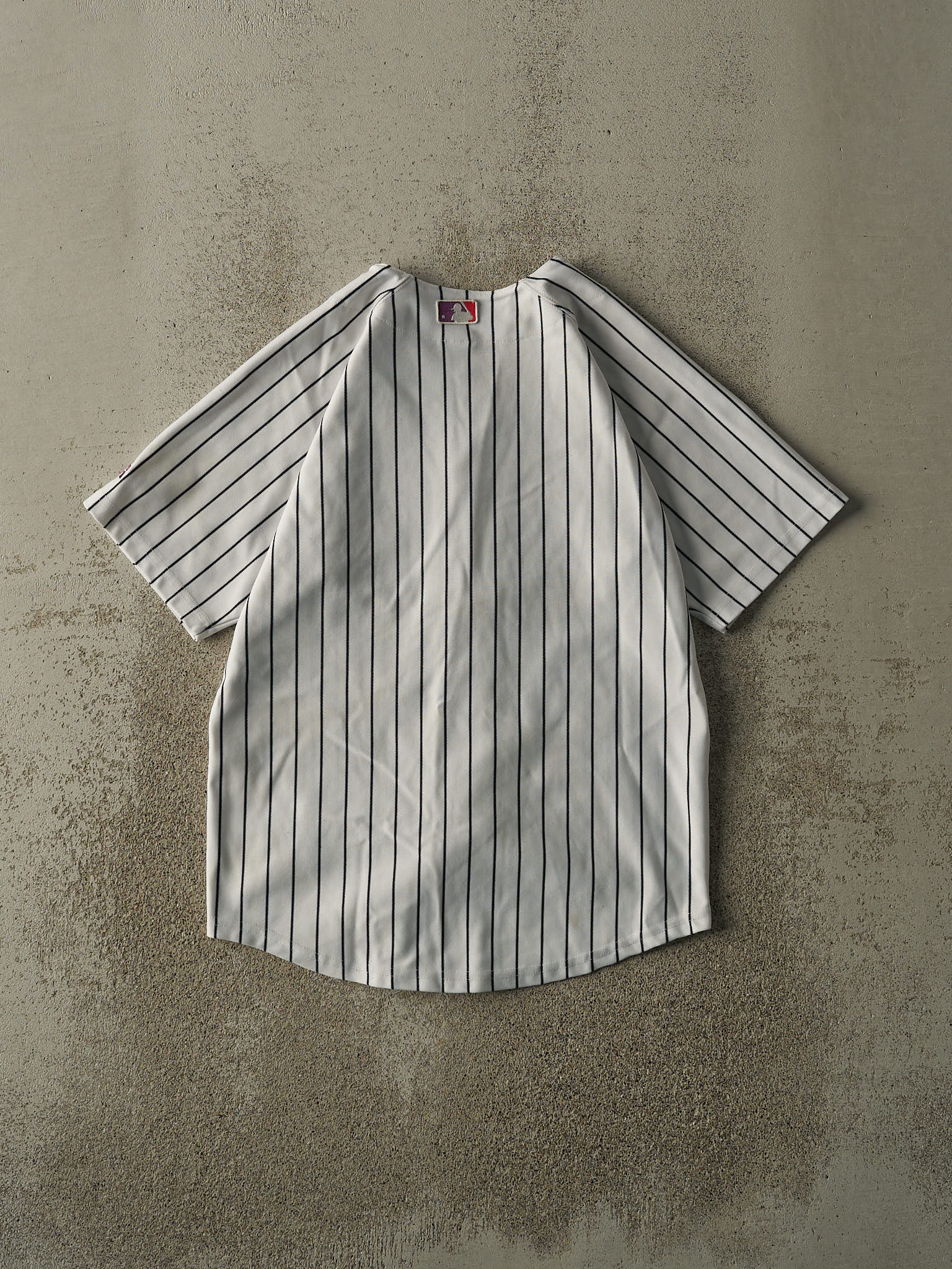 Vintage 80s White Pinstripe New York Yankees Embroidered Jersey (S/M) - Image 2