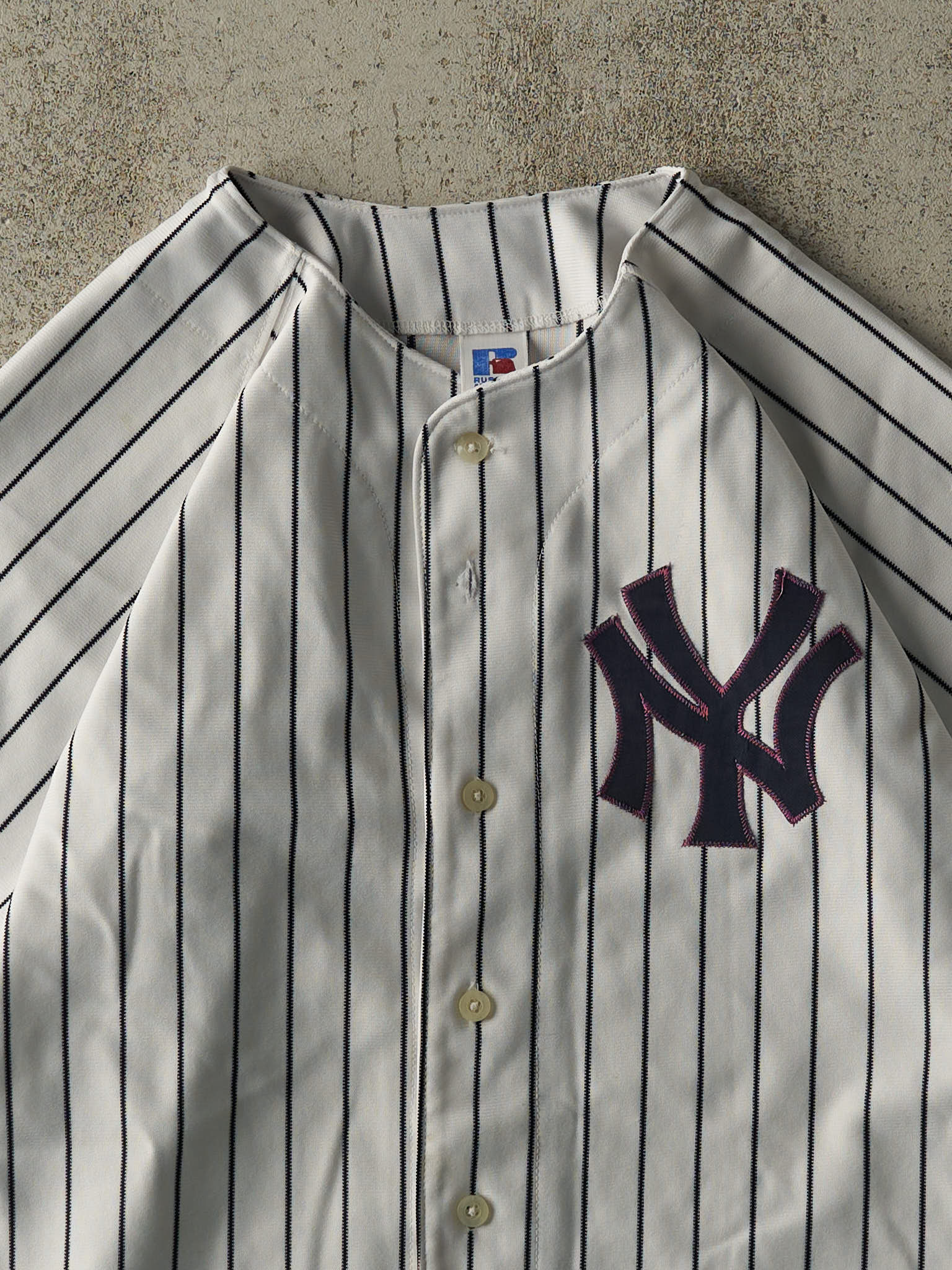 Vintage 80s White Pinstripe New York Yankees Embroidered Jersey (S/M) - Image 3