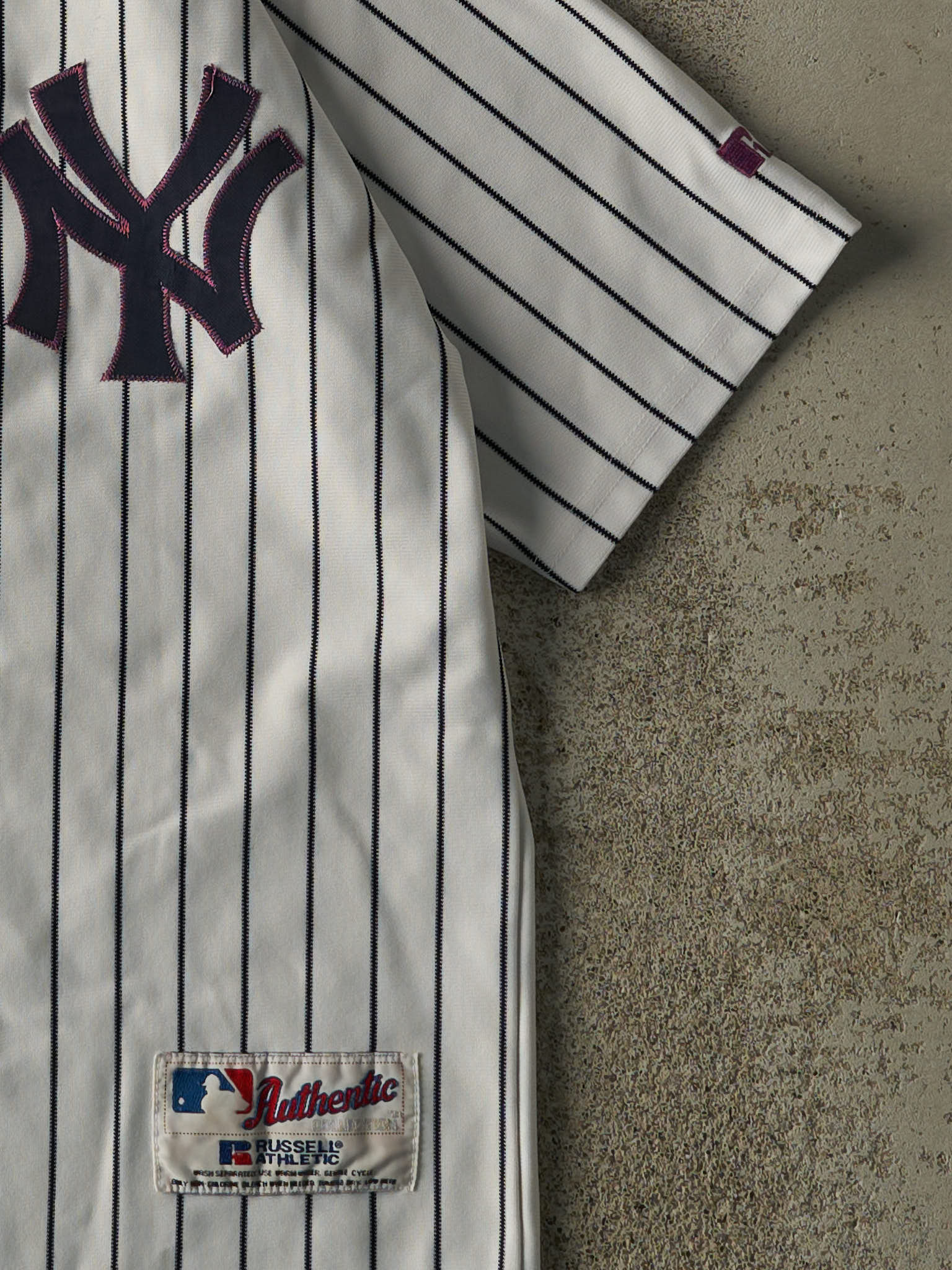 Vintage 80s White Pinstripe New York Yankees Embroidered Jersey (S/M) - Image 4