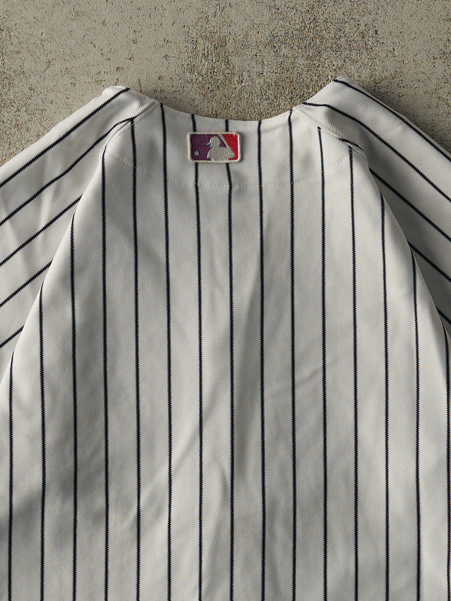 Vintage 80s White Pinstripe New York Yankees Embroidered Jersey (S/M) - Image 5