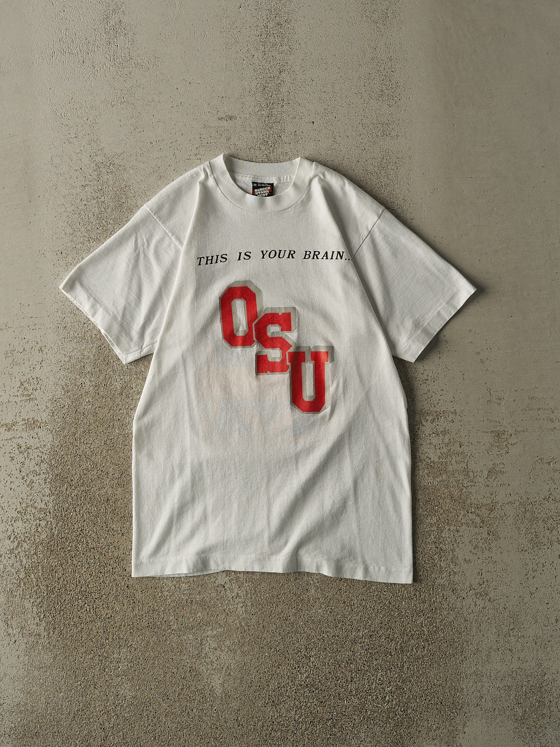 Vintage 80s White University Slogan Single Stitch Tee (XS)
