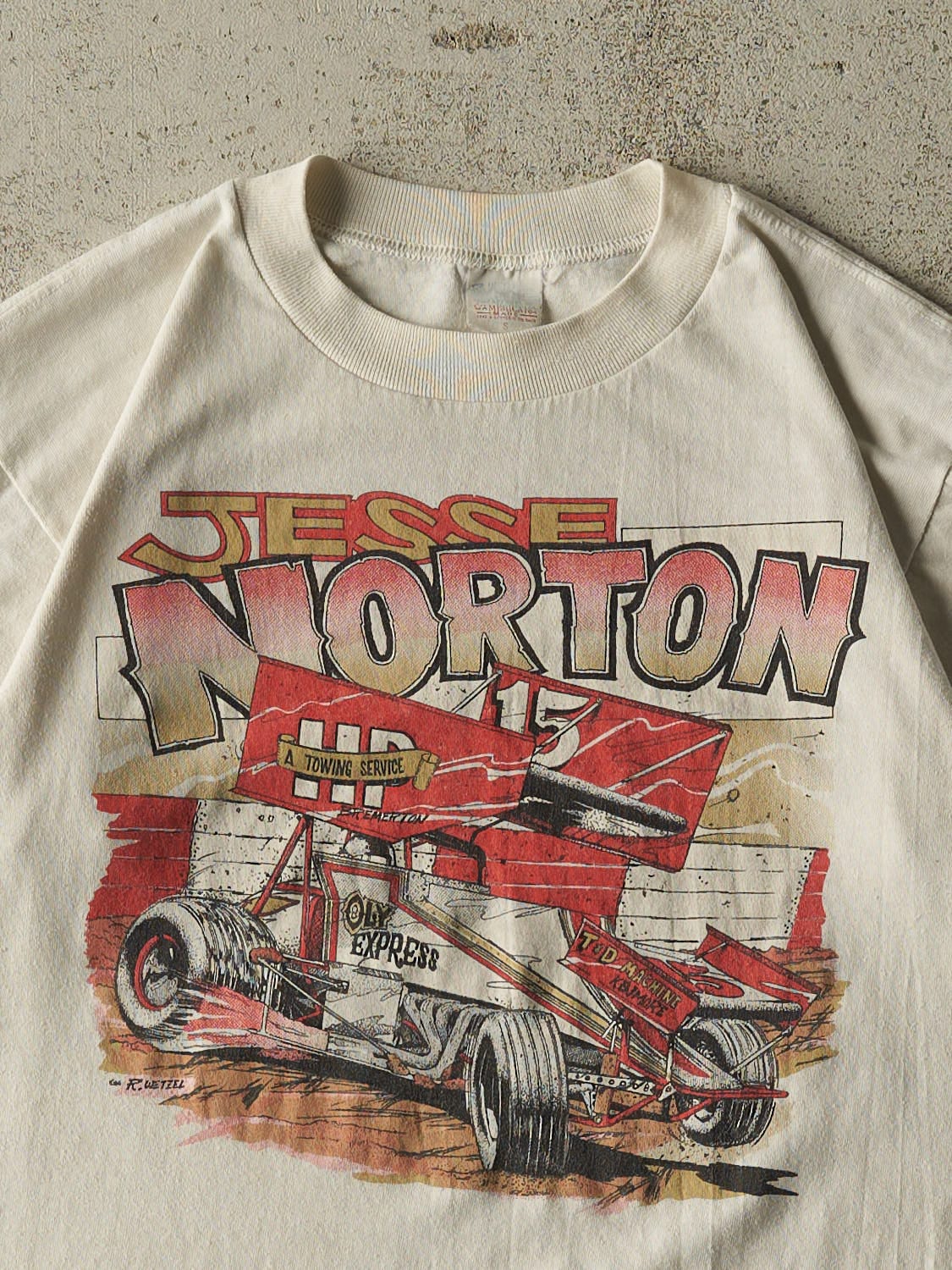 Vintage 86' Beige Jessie Norton Racing Single Stitch Tee (S) - Image 3