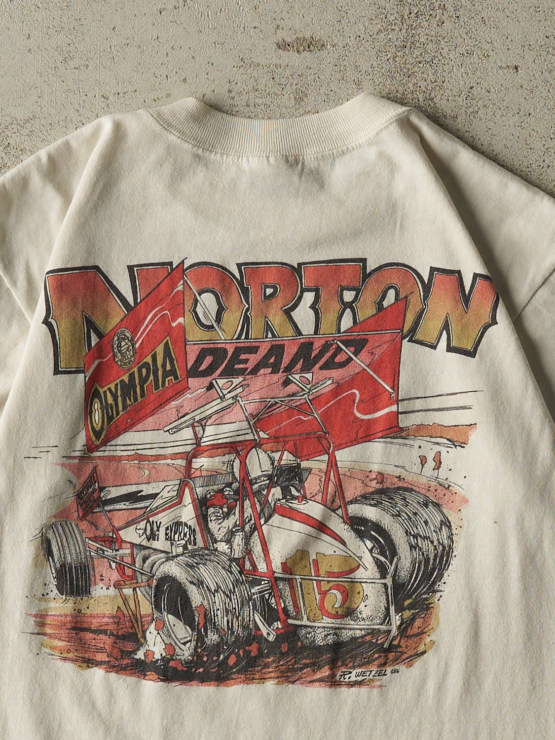 Vintage 86' Beige Jessie Norton Racing Single Stitch Tee (S) - Image 4