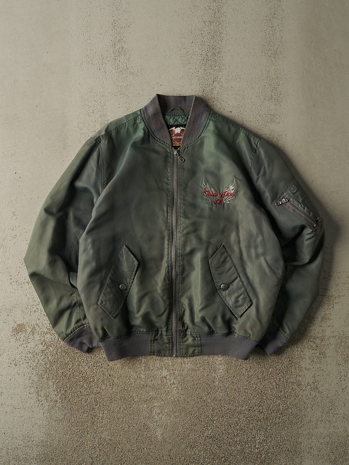 Vintage 90s Green Harley Davidson Army Bomber Jacket (L/XL)