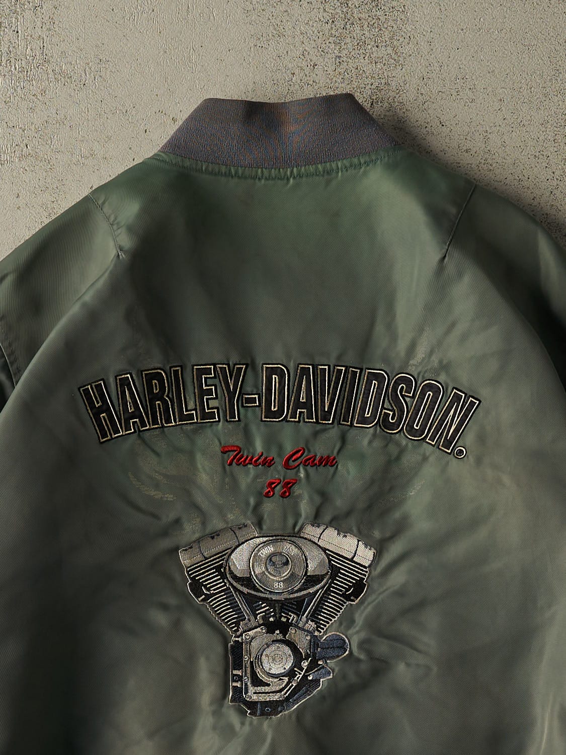 Vintage 90s Green Harley Davidson Army Bomber Jacket (L/XL) - Image 4