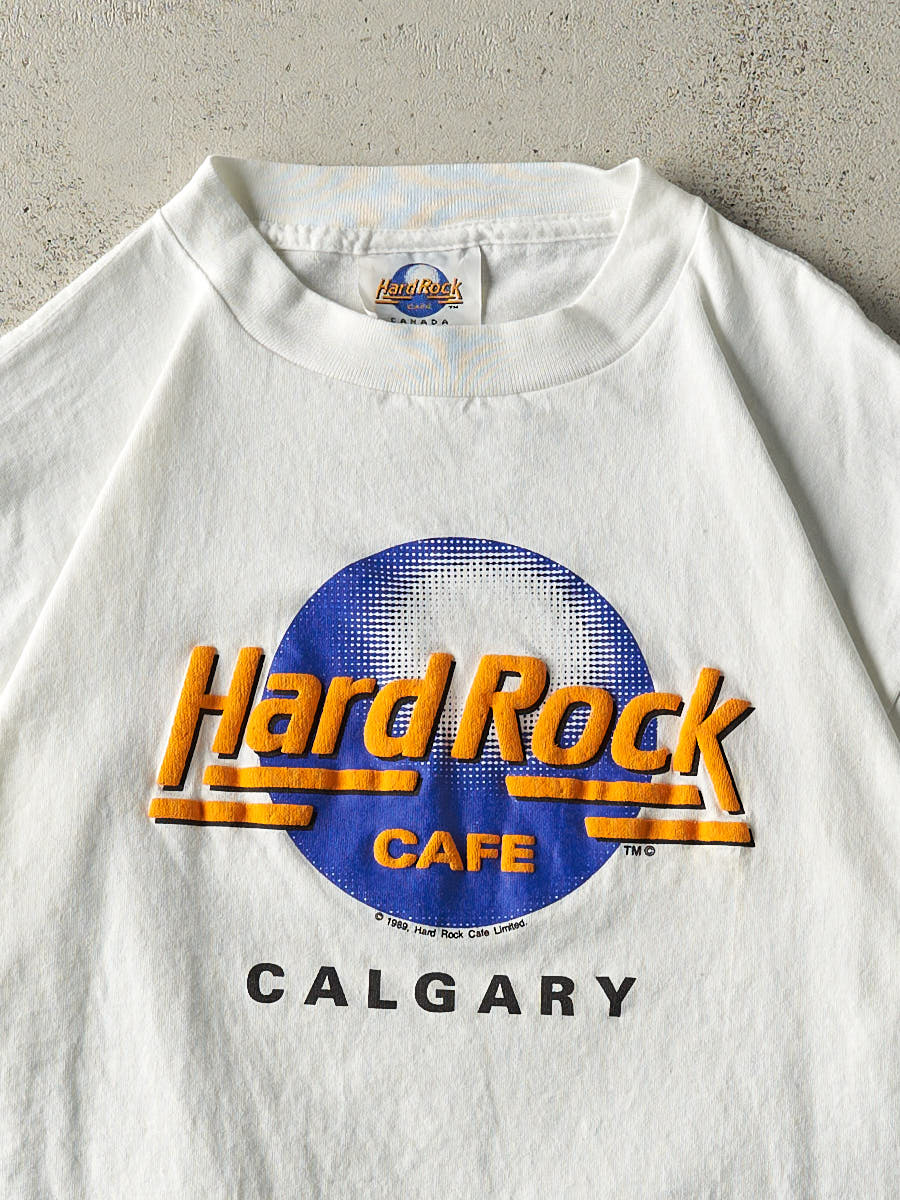 Vintage 89' White Hard Rock Cafe Calgary Puff Print Tee (L/XL) - Image 2