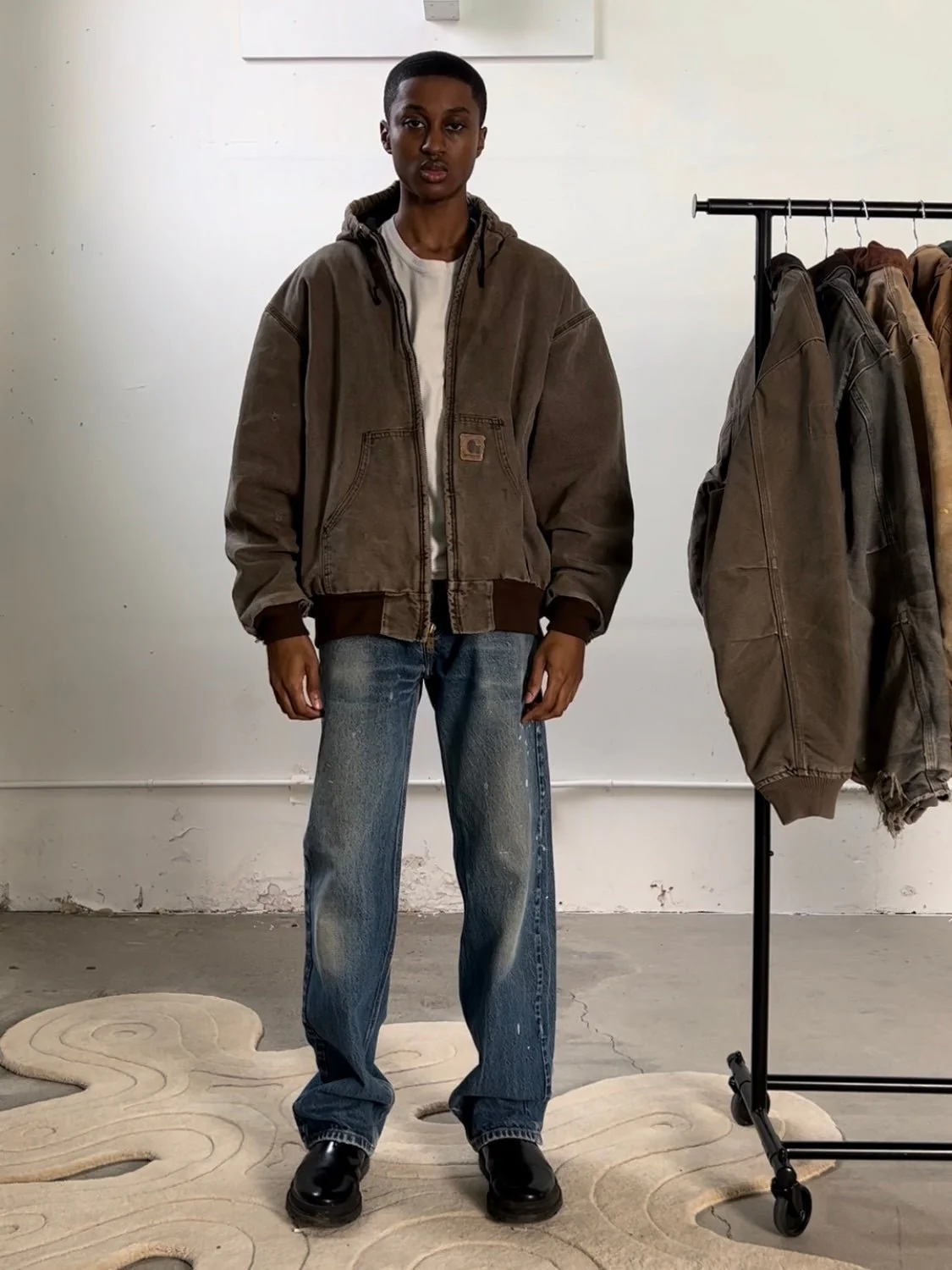 Vintage 90 Faded Brown Carhartt Hooded Workwear Jacket (XXL)