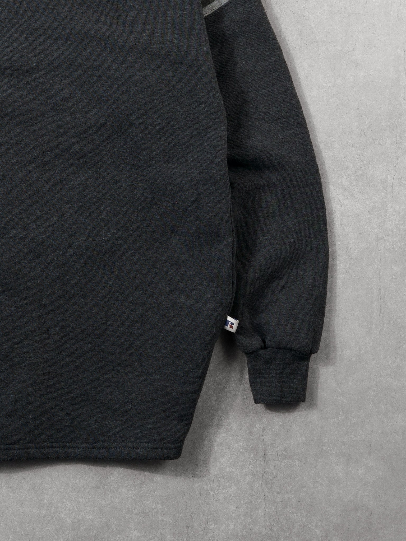 Vintage 90 Grey And White Russell Athletics Crewneck (M) - Image 3
