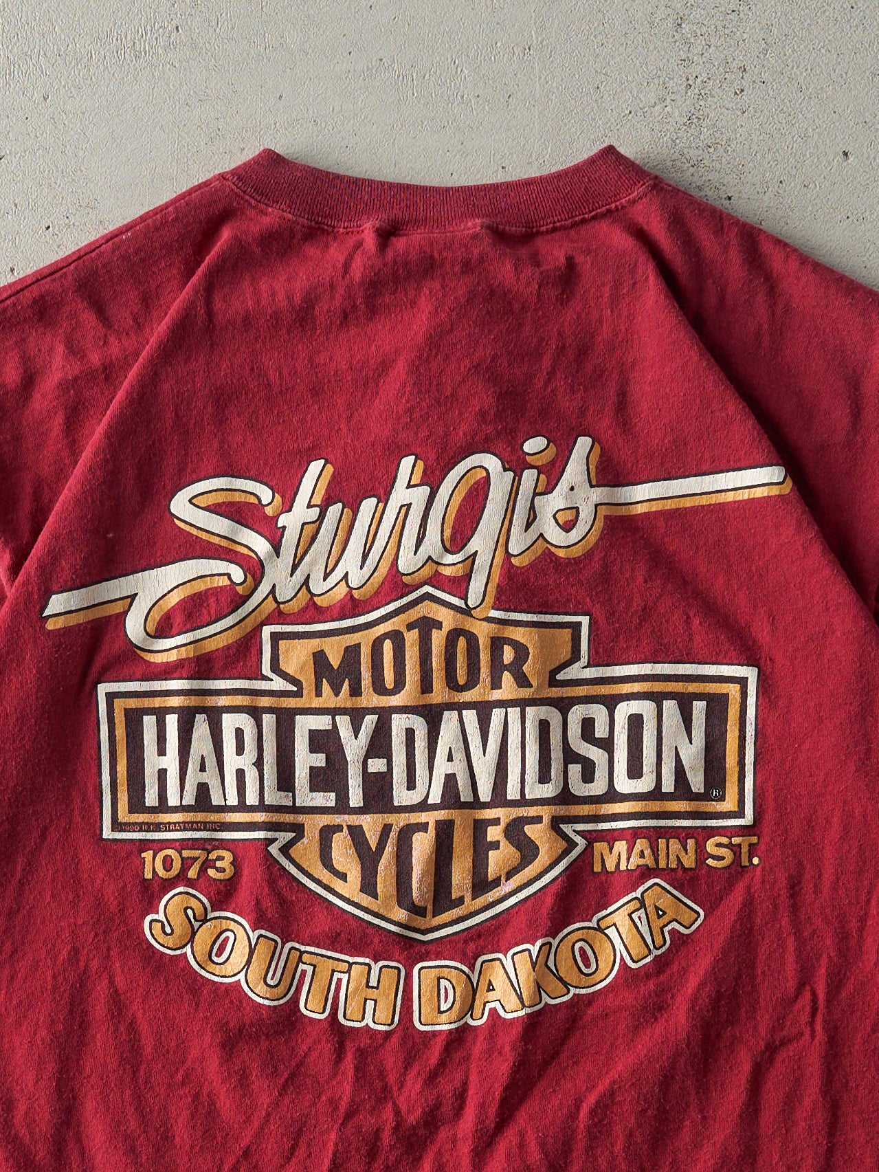 Vintage 90' Red Sturgis Rally Harley Davidson Quarter Button Single Stitch Tee (M) - Image 4