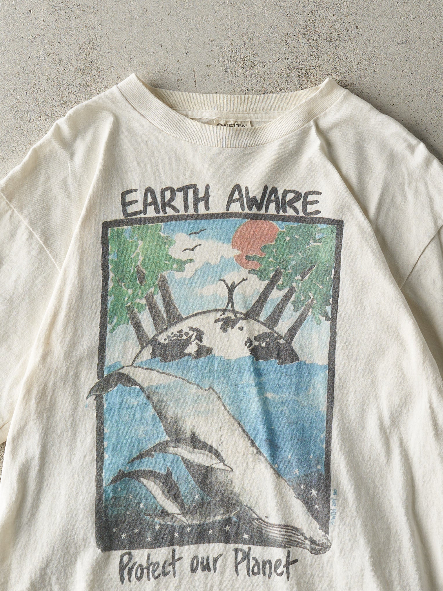 Vintage 90' White Earth Aware, Protect Our Planet Single Stitch Tee (M) - Image 2
