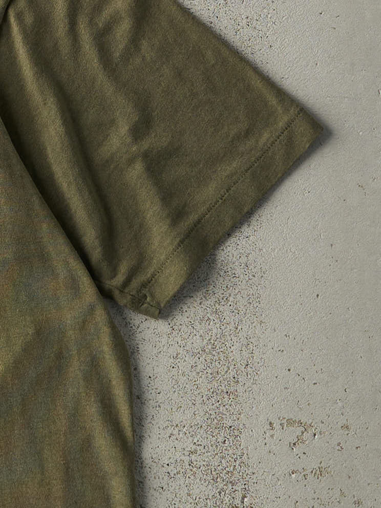 Vintage 90s Army Green Blank Single Stitch Tee (M/L) - Image 3