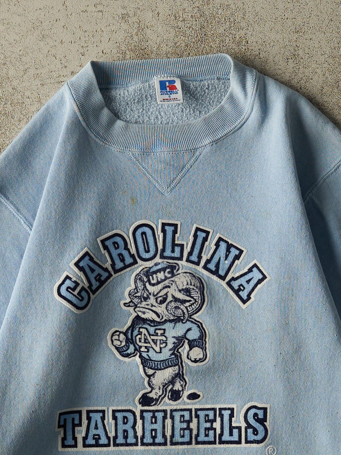 Vintage 90s Baby Blue Russell Athletic University of North Carolina Tarheels Crewneck (XS) - Image 2