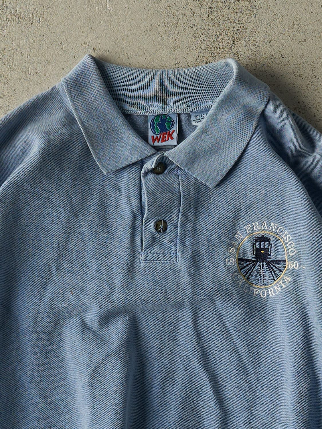 Vintage 90s Baby Blue San Francisco Quarter Button Lightweight Crewneck (L/XL) - Image 2