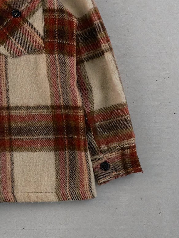 Vintage 80s Beige and Brown Knit Plaid Collared Button Up (M) - Image 3