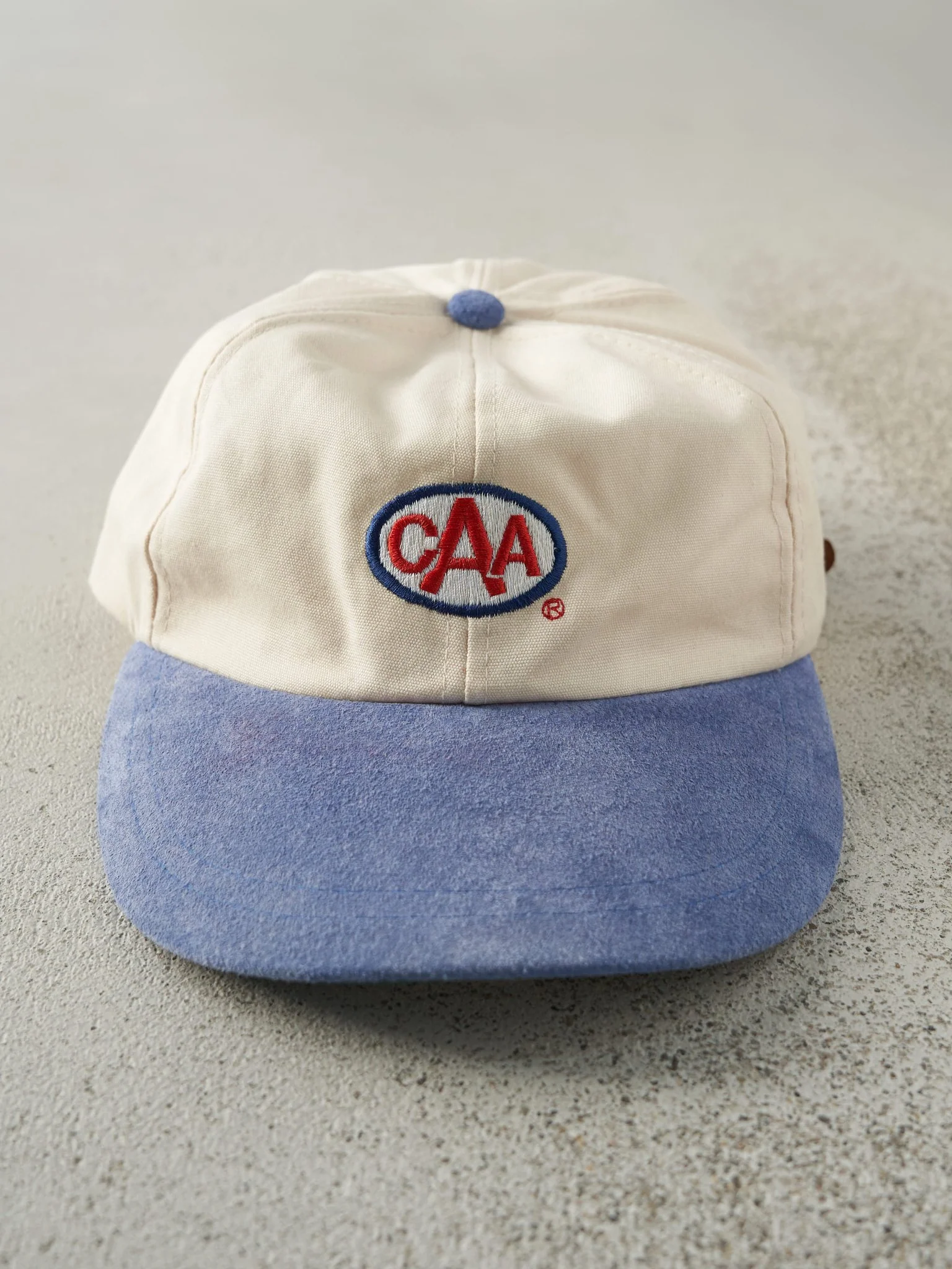Vintage 90s Beige & Blue CAA Two Tone Leather Strapback