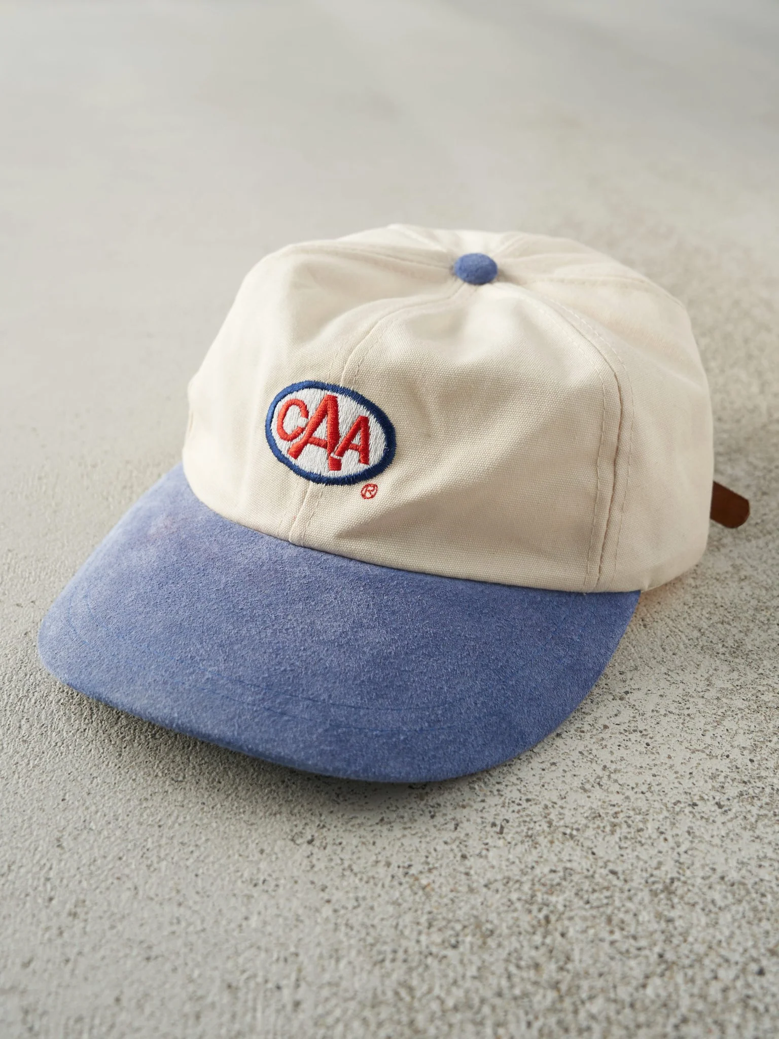 Vintage 90s Beige & Blue CAA Two Tone Leather Strapback - Image 2