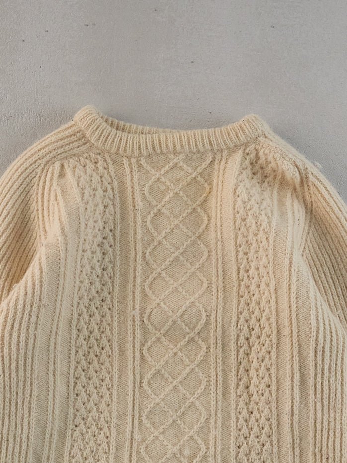 Vintage 90s Beige British Wool Collection Cable Knit Wool Sweater (M) - Image 2