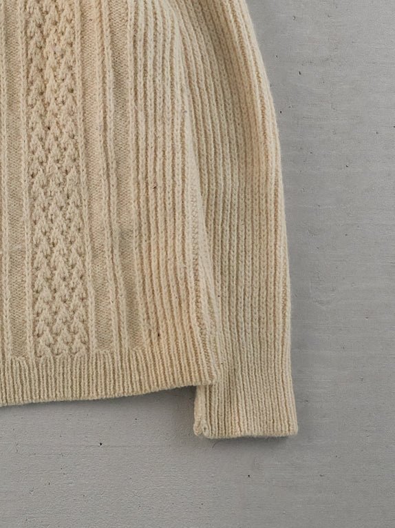 Vintage 90s Beige British Wool Collection Cable Knit Wool Sweater (M) - Image 3
