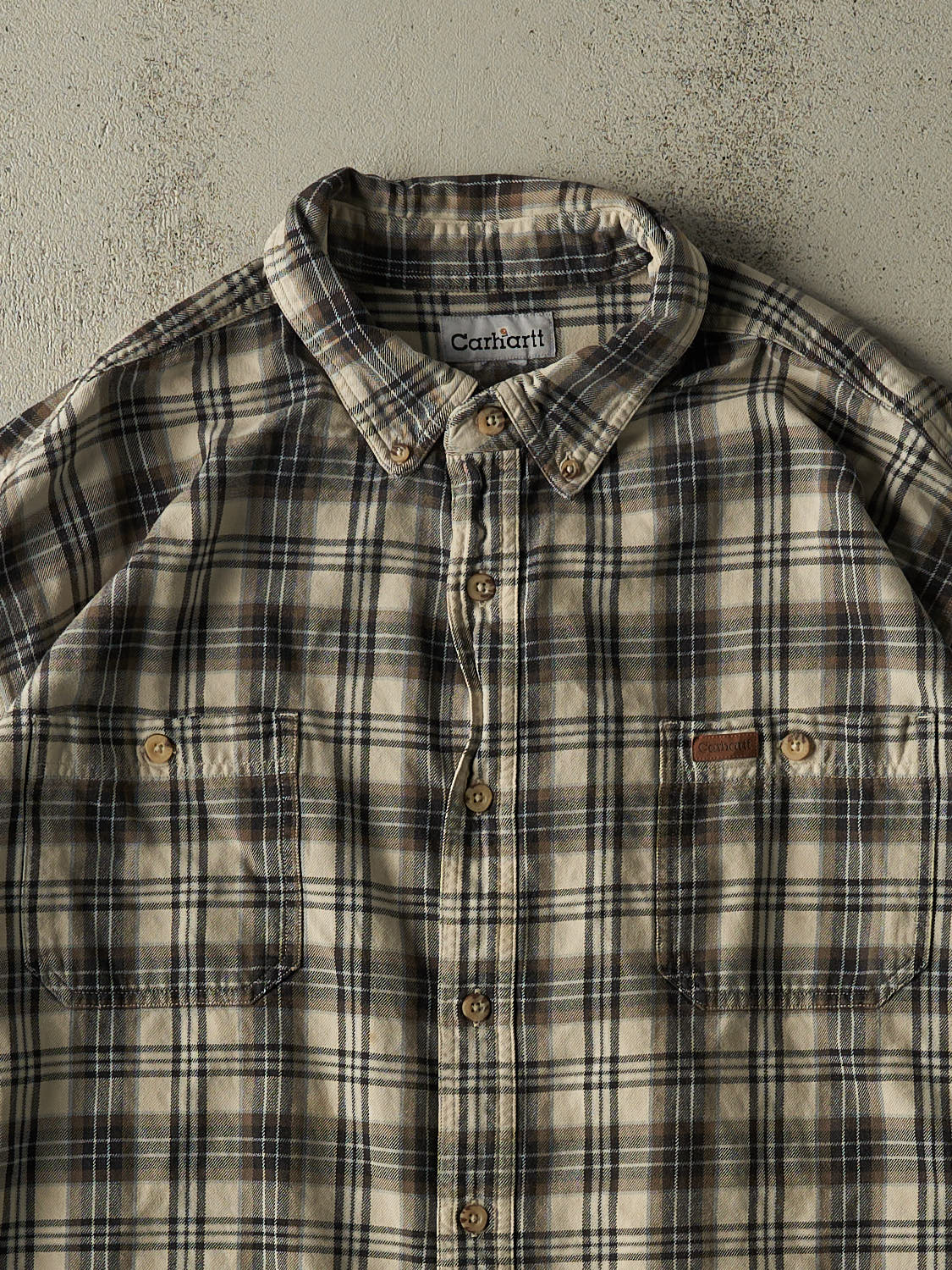 Vintage 90s Beige Carhartt Plaid Button Up Long Sleeve (XXXL) - Image 3