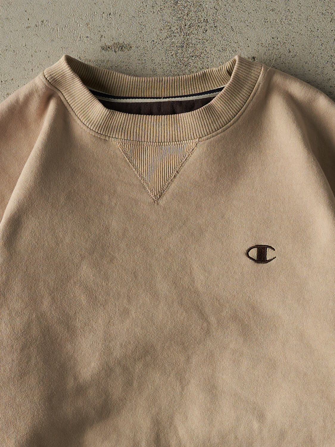 Vintage 90s Beige Champion Embroidered Crewneck (M) - Image 2