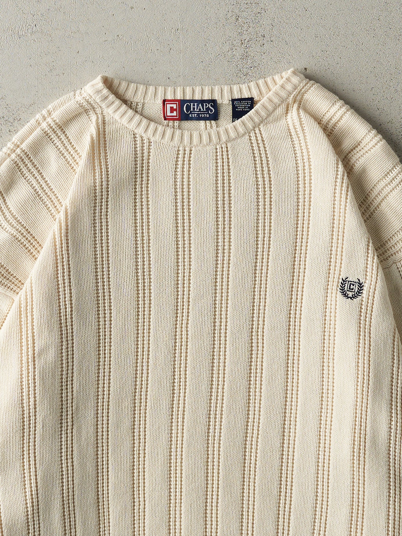 Vintage 90s Beige Embroidered Chaps Knit Pullover (XXL) - Image 3