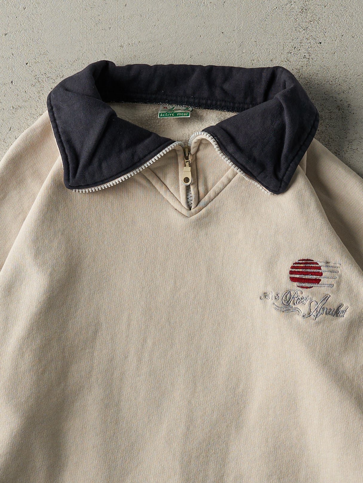 Vintage 90s Beige Embroidered River Anuket Quarter Zip Sweater (M) - Image 2