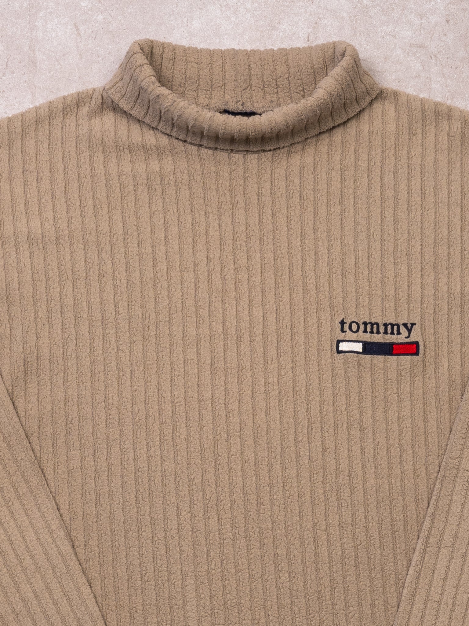 Vintage 90s Beige Fleece Tommy Turtleneck (L) - Image 2