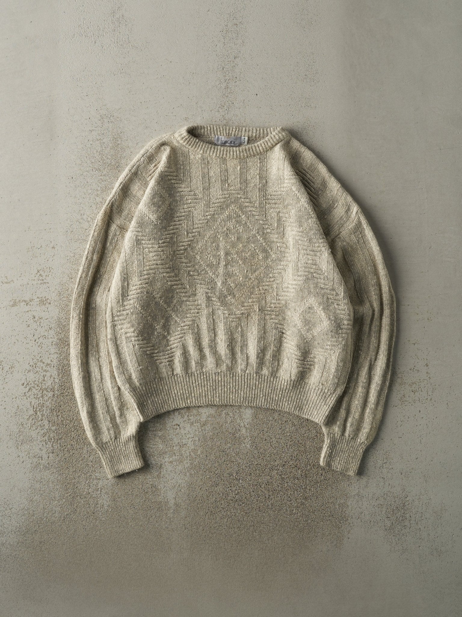 Vintage 90s Beige & Grey Grandpa Knit (L)